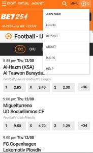 bet254 menu