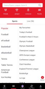 sportybet menu
