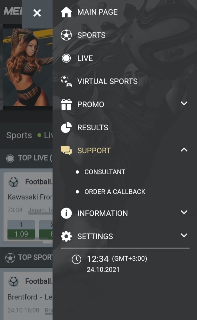 melbet menu support